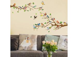 7751577815032 - Lntyq - Wandaufkleber Kolibri auf einem Ast grünes Blatt und fliegender Vogel DIY-Kunst Vinyl-Wandaufkleber selbstklebende Wanddekoration für