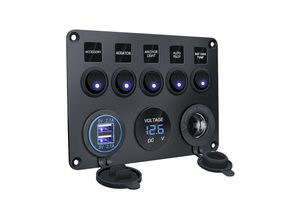 7751577822283 - Lntyq - 12-V-Marine-Schalttafel 42-A-USB-Ladeanschluss + Zigarettenanzünderbuchse + Voltmeteranzeige IP65 wasserdichte Wippschalter für die