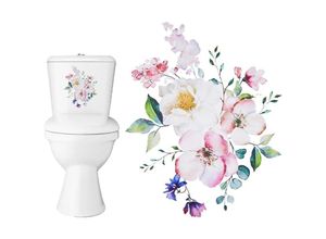 7751577840072 - Lntyq - Blatt Blumen-Toilettenaufkleber wasserdichter floraler Toilettendeckelaufkleber abnehmbarer dekorativer Toilettensitzbezug