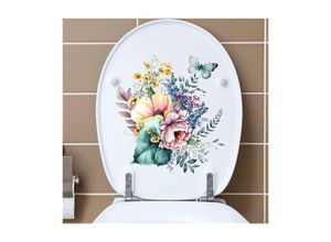 7751577840089 - Stücke Toilettendeckelaufkleber Abnehmbare Toilettendeckelaufkleber Schmetterlings- und Blumenmuster - Lntyq