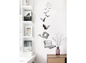 7751577841338 - Lntyq Wandtattoo Fliegende Bücher in schwarz I Wandsticker Jugendzimmer für Mädchen und Jungen coole Lektüre I Dekorativer Wandsticker fürs