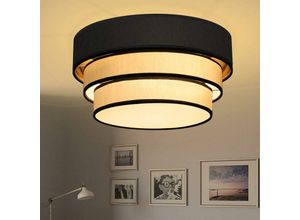 7807447052622 - ZMH Rund Deckenleuchte 40cm Wohnzimmer Deckenlampe aus Moderner Stoff Lampenschirm in Creme und Schwarz für Schlafzimmer und Esszimmer Stoffleuchte