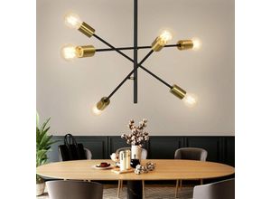 7811081199230 - Kronleuchter Vintage Wohnzimmerlampe Hängend - Deckenlampe Wohnzimmer E27 Deckenleuchte Industrial Schwarz Gold mit 6 Flammig Esstischlampe Retro