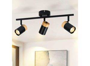 7811081209502 - Deckenleuchte 3 Flammig Schwarz Deckenstrahler - Deckenlampe Holz GU10 Fassung Deckenlampe Drehbar 330° für Wohnzimmer Schlafzimmer Küche