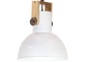 7860987398452 - Sweiko - Hängelampe Industriestil 25 w Weiß Rund Mangoholz 32 cm E27