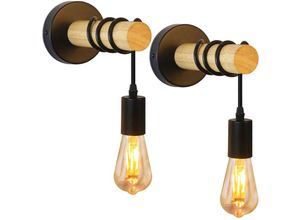 7879962110460 - Vintage Wandleuchte Innen Wandlampe Industrial - Wandstrahler Holz Schwarz Retro aus Metall mit E27 Wandspot für Schlafzimmer Küche Esszimmer