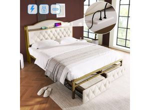 7891279629558 - Polsterbett mit USB-Typ-C-Ladefunktion und Schubladen Doppelbett 180 x 200 mit Staufach Bettgestell mit Metalllattenrost hellbeige (ohne Matratze) 7891279629558 - Polsterbett mit USB-Typ-C-Ladefunktion und Schubladen Doppelbett 180 x 200 mit Staufach Bettgestell mit Metalllattenrost hellbeige (ohne Matratze)