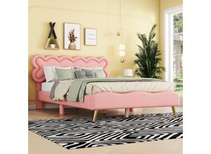 7891280145979 - Okwish - Polsterbett Doppelbett 140 x 200 cm mit Lattenrost (ohne Matratze) PU-Material minimalistischer Stil rosa