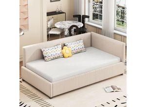 7891280154179 - Okwish - Polsterbett Schlafsofa 90200 Multifunktionsbett mit Lattenrost hautfreundlicher Samtstoff Beige