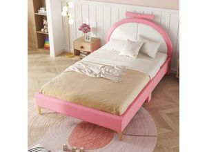 7891280767737 - Flachbett 140200 cm Polsterbett bequeme Kopfteilpolsterung rosa Optik elegant und schlicht rosa