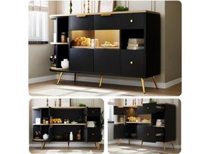 7901277629594 - Okwish - Esszimmer-Sideboard Wohnzimmer-Aufbewahrungsschränke mit Glasschiebetüren und LED-Leuchten Holz-Sideboard freistehende Schränke