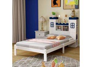 7901280143148 - Okwish - Massivholzbett 90x200 Schlossform mehrere Staufächer Lattenrost Kinderbett Jugendbett Einzelbett weiß