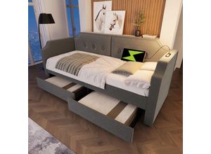 7901280773758 - Polsterbett Schlafsofa 90 x 200 cm mit usb Typ-C Leselampe Schlafsofa Chaiselongue mit 2 Stauraumschubladen Kinderbett Jugendbett Bettgestell