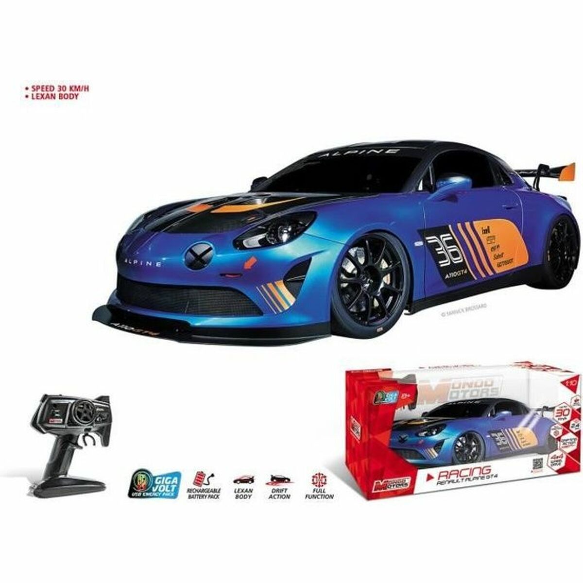 8001011636044 - Motors RC Remote Control Car - Renault Alpine GT4 Drifting Scale 110