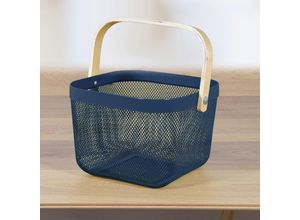 8001410091376 - Domo Pak Living Metallkorb mit Holzbügel - Blau