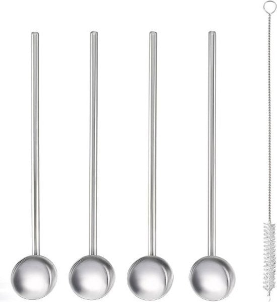 8002522539268 - Metaltex Cocktaillöffel Trinkhalm aus Inox-Edelstahl 4-teilig Wiederverwendbare Strohhalme inklusive Reinigungsbürste Länge 20 cm 8002522539268 - Metaltex Cocktaillöffel Trinkhalm aus Inox-Edelstahl 4-teilig Wiederverwendbare Strohhalme inklusive Reinigungsbürste Länge 20 cm