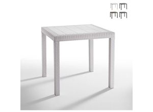 8003723090961 - Altri - Tisch im Freien Marte Fester quadratischer Tisch Mehrzweck-Gartentisch in Rattan-Optik 100% Made in Italy Cm 80x80h74 Weiß