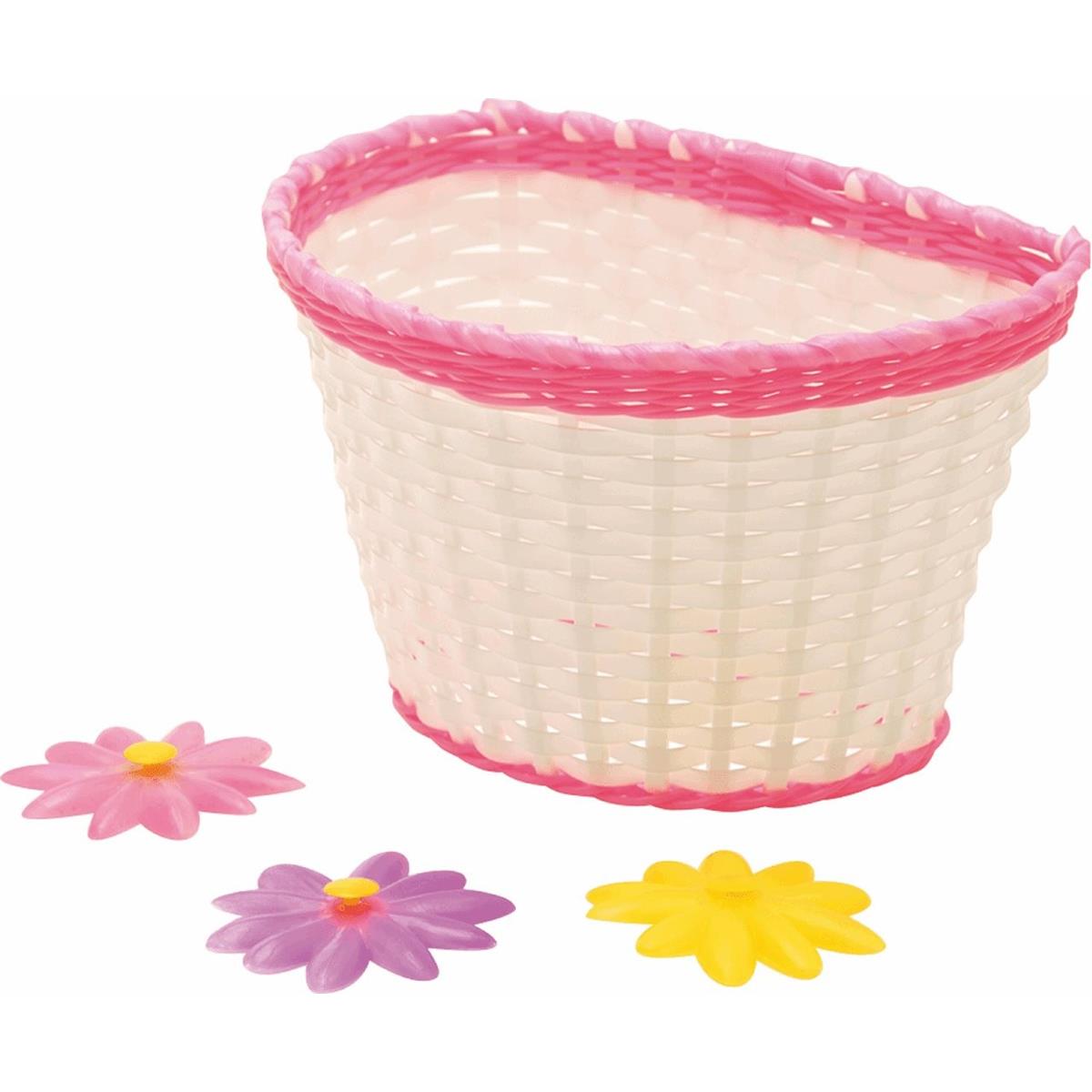 8005586207067 - Junior Fahrradkorb MVTEK aus geflochtener Kunststoff mit 3D-Blumen Weiß 24x15x16 cm