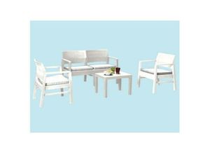 8009271154100 - Outdoor-Lounge-Set Carpi Gartengarnitur mit 2 Sesseln 1 Sofa und 1 Couchtisch Sitzecke in Rattan-Optik mit Kissen 100 % Made in Italy Weiß