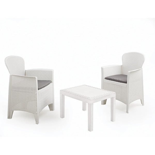 8009271591073 - Altri - Outdoor-Lounge-Set Foggia Gartengarnitur mit 2 Sesseln und 1 Couchtisch Sitzecke in Rattan-Optik mit Kissen 100 % Made in Italy Weiß