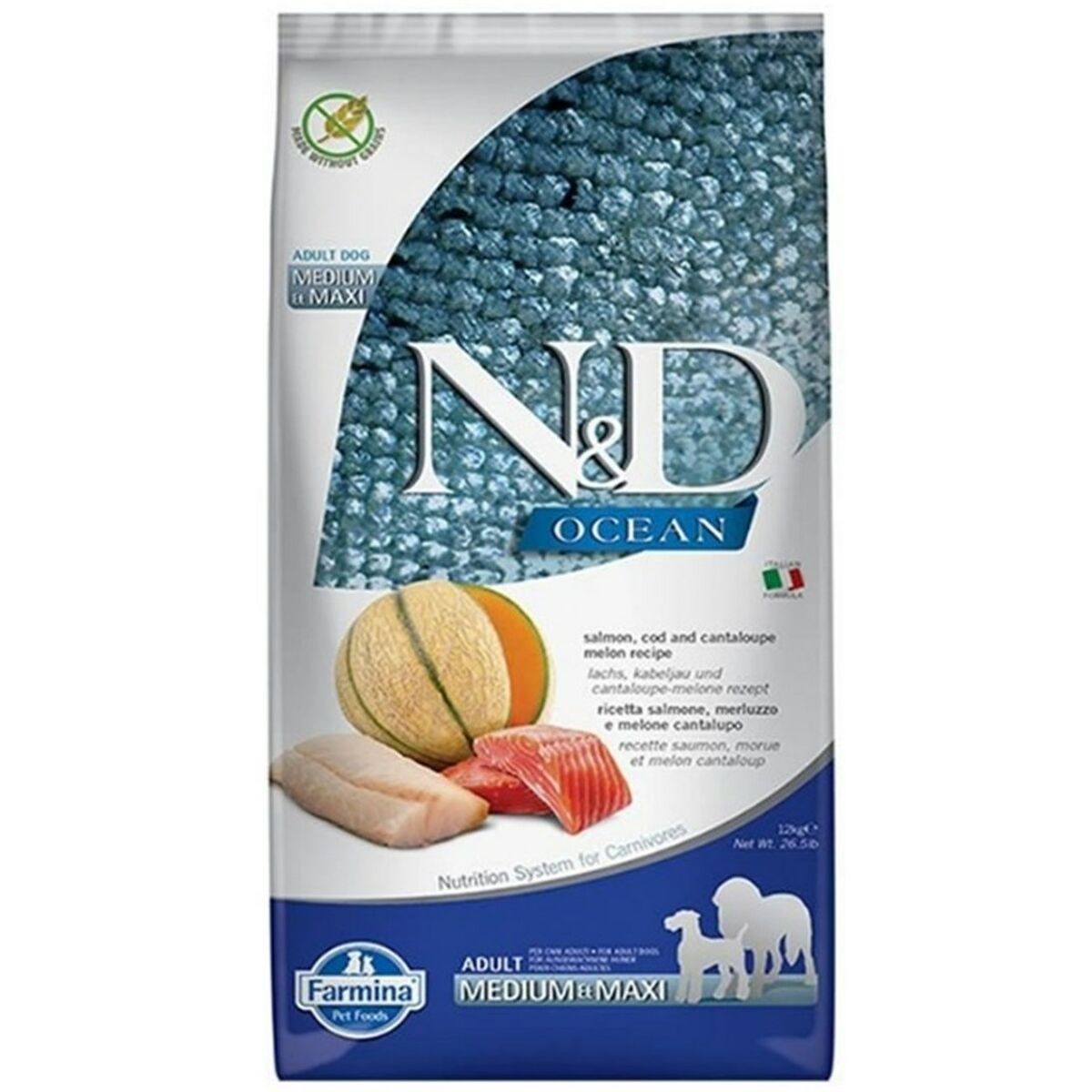 8010276039330 - Futter N&D Erwachsener Melone Lachsfarben Fisch Kabeljau 12 kg