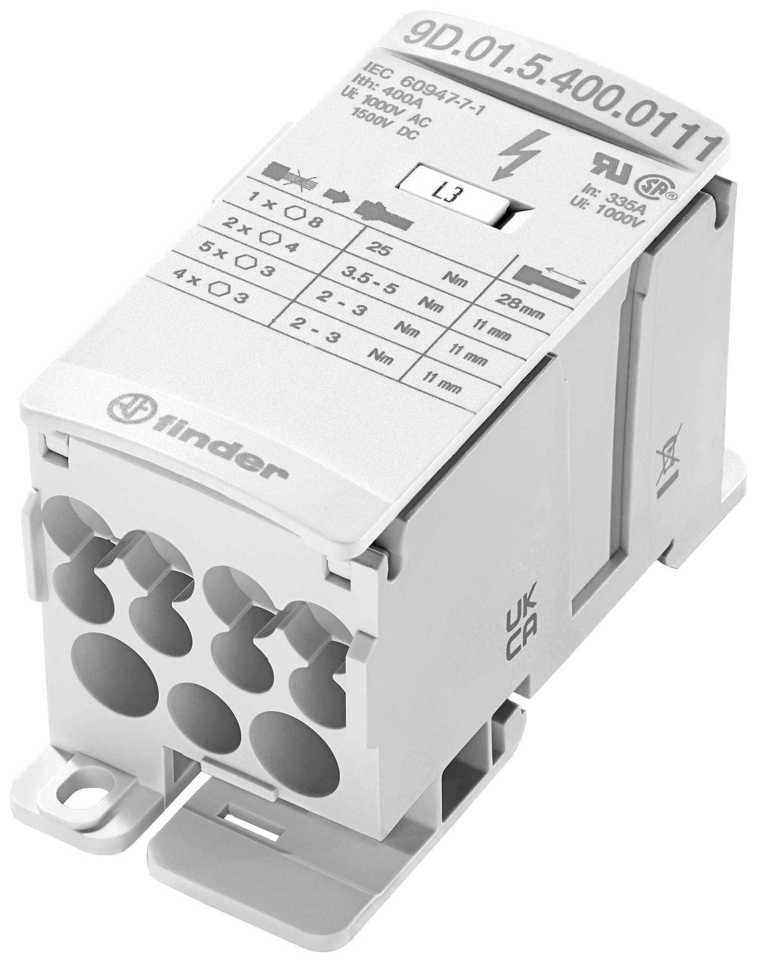 8012823444994 - 9D0154000111 Verteiler Weiß 12polig 35 mm² 400 a 1000 v ac 1500 v dc Leiter-Typ = l - Finder 8012823444994 - 9D0154000111 Verteiler Weiß 12polig 35 mm² 400 a 1000 v ac 1500 v dc Leiter-Typ = l - Finder
