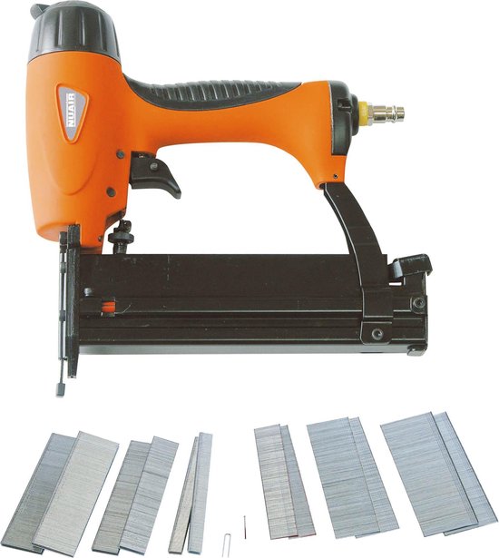 8016738531435 - Pneumatisches Tacker-Set mit 600 Nägeln und Klammern ideal für den Einsatz mit Kompressor bei Heimwerker- und Bauprojekten 
