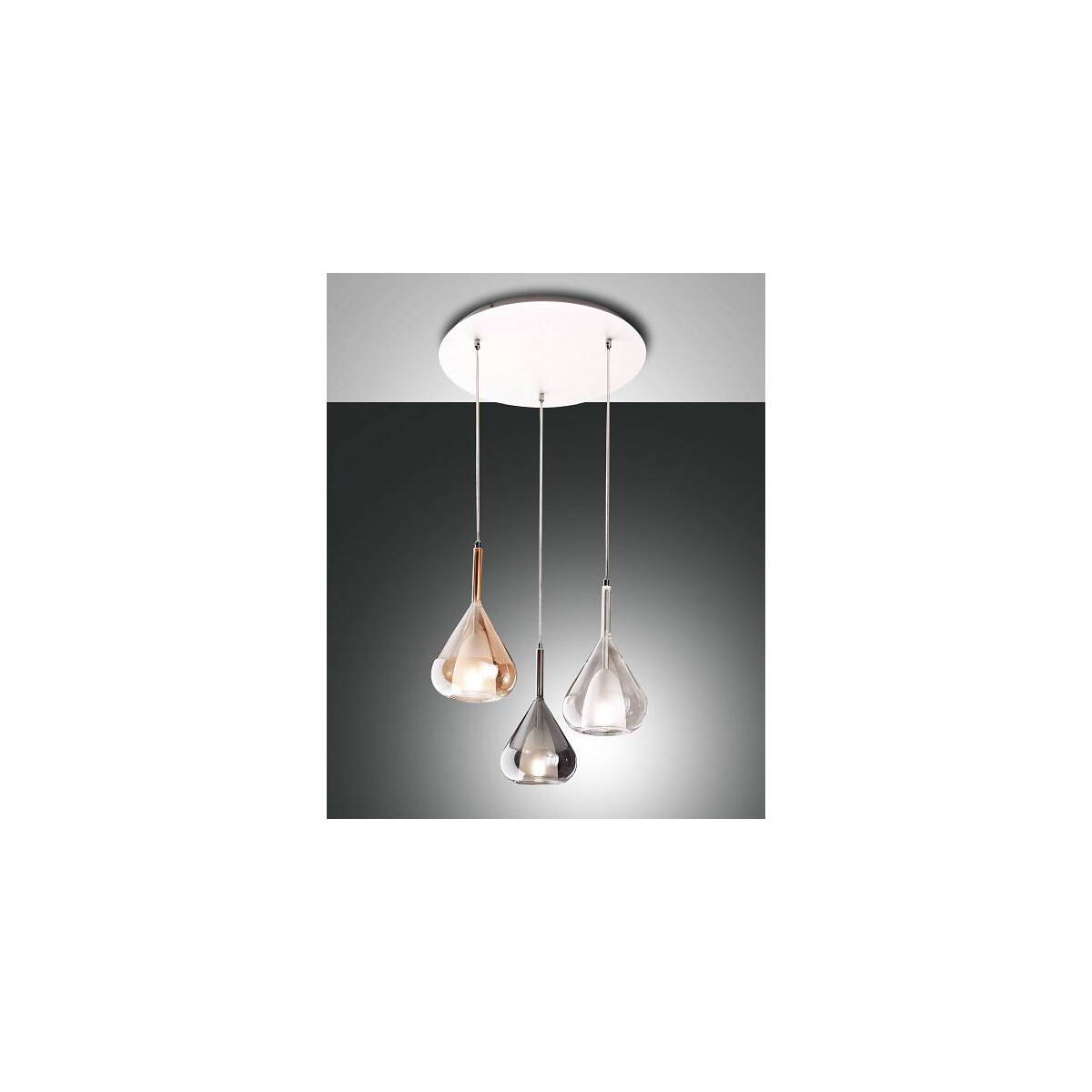 8019282507017 - Lila Pendelleuchte E27 3X40W Metall weiss und drei Borsilikatgläser in verschiedenen Farben Amber grau transparent und transparent