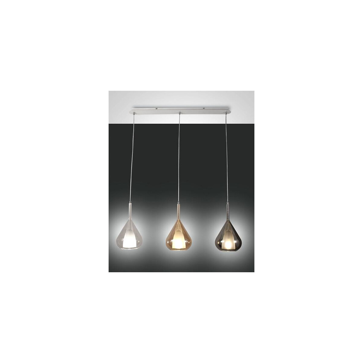 8019282511489 - Lila Pendelleuchte E27 3X40W Metall weiss und drei Borsilikatgläser in verschiedenen Farben Amber grau transparent und transparent