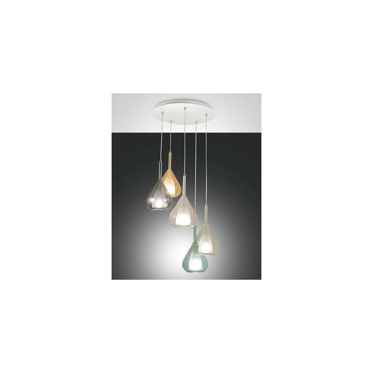 8019282539285 - Lila Pendelleuchte E27 5x40W Metall weiss und fünf Borsilikatgläser in verschiedenen Farben Amber grau transparent azurblau transparent 