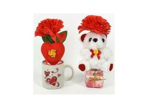 8021000008003 - Tasse Mit Plüsch-Teddybär Valentinstag Geschenkidee Mit Blumen Herz Paket