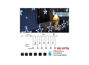 8021000014066 - Trade Shop Traesio - weihnachtslichtvorhang 115 led mit sternen weisses licht transparentes kabel XC-3776