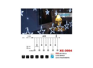 8021000014097 - Trade Shop Traesio - 230 led weihnachtsvorhang licht mit sternen weisses licht transparentes kabel XC-3004