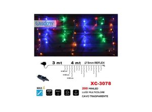 8021000014226 - Trade Shop Traesio - weihnachtslichtvorhang 200 minile mehrfarbiges licht transparentes kabel XC-3078