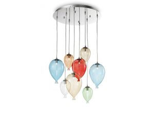 8021696100944 - Clown - 8 Light Medium Balloon Cluster Anhänger Mehrfarbig G9 - Ideal Lux