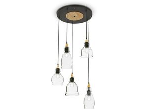 8021696103174 - Gretel - 5 Light Cluster Anhänger Schwarz mit Klarglasschirmen E27 - Ideal Lux