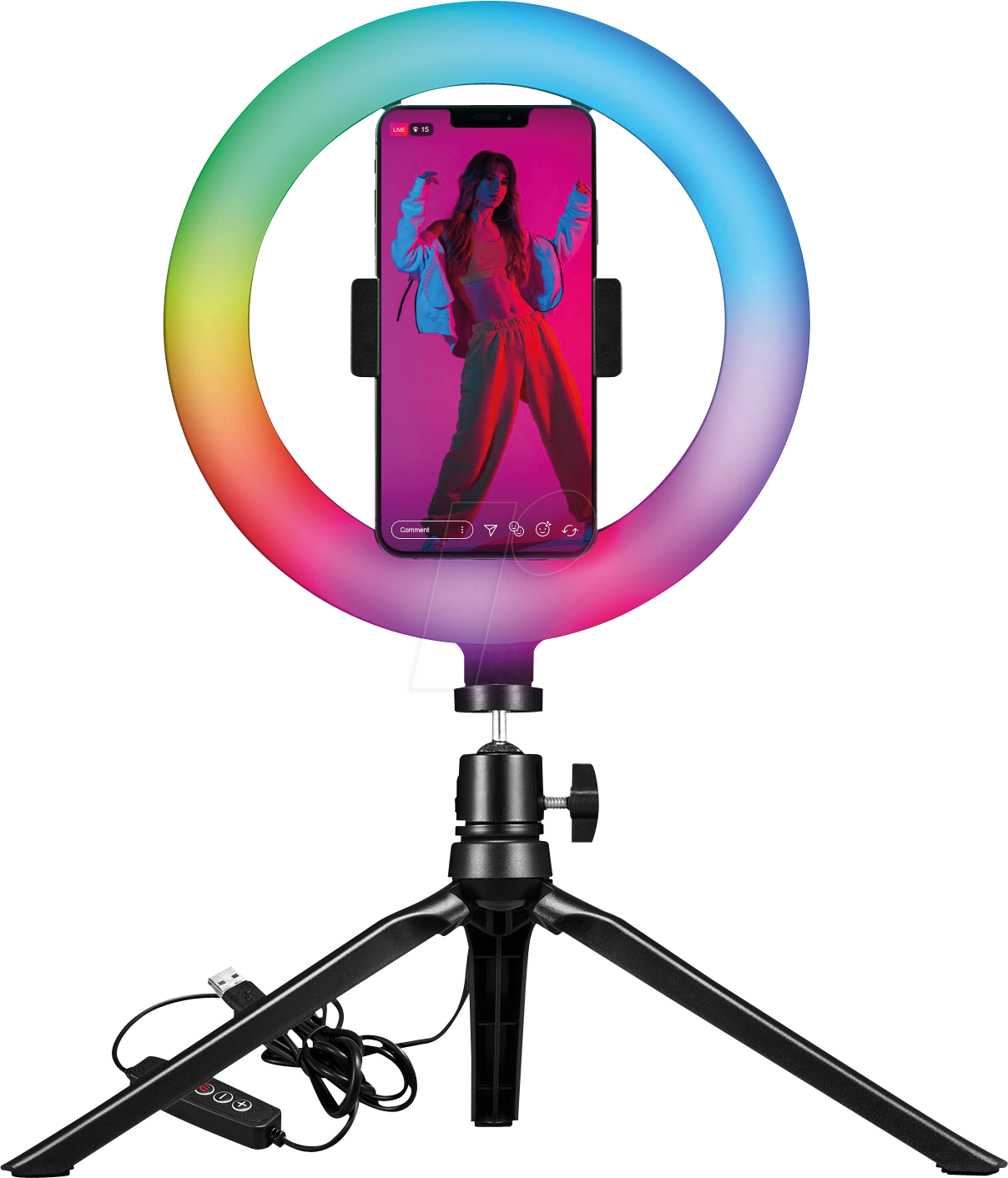 8021735193494 - CLICKRINGRGBBK - CELLY Tripod mit Ringlicht RGB