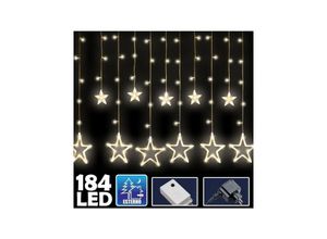 8022044585321 - Trade Shop Traesio - 140LED weihnachtslichtvorhang mit warmweissen sternen 2M ausziehbar