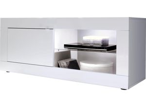 8024963177144 - Lowboard INOSIGN Basic Breite 140 cm TV-Board 1 Tür 2 offene Fächer (Glasboden) Sideboards Gr B H T 140 cm x 56 cm x 43 cm weiß (weiß hochglanz lack) Lowboards TV-Kommode Metallgriff moderne Rahmenoptik Farbauswahl