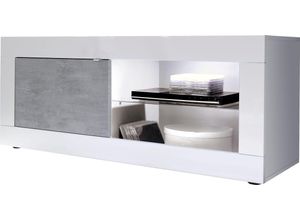 8024963417424 - Lowboard INOSIGN Basic Breite 140 cm TV-Board 1 Tür 2 offene Fächer (Glasboden) Sideboards Gr B H T 140 cm x 56 cm x 43 cm weiß (weiß hochglanz lack beton optik) Lowboards TV-Kommode Metallgriff moderne Rahmenoptik Farbauswahl