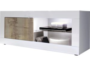 8024963417431 - Lowboard INOSIGN Basic Breite 140 cm TV-Board 1 Tür 2 offene Fächer (Glasboden) Sideboards Gr B H T 140 cm x 56 cm x 43 cm weiß (weiß hochglanz lack pero) Lowboards TV-Kommode Metallgriff moderne Rahmenoptik Farbauswahl