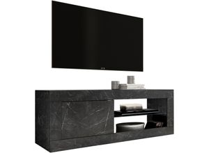 8024963421773 - Lowboard INOSIGN Basic Breite 140 cm TV-Board 1 Tür 2 offene Fächer (Glasboden) Sideboards Gr B H T 140 cm x 56 cm x 43 cm grau (marmor anthrazit) Lowboards TV-Kommode Metallgriff moderne Rahmenoptik Farbauswahl