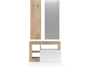 8024963429533 - Calicosy - set 3 Stück mit kleinem Möbel Wandgarderobe und Spiegel Hamburg - H165 cm