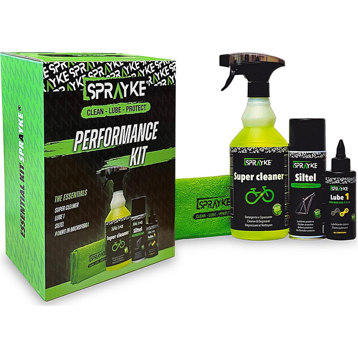 8027354123454 - Performance-Reinigungs- und Wartungsset für Fahrräder Cleaner Lube Siltel und Mikrofasertuch