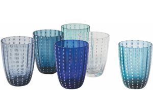 8029121951734 - Gläser-Set VILLA DESTE Kalahari Ocean Trinkgefäße Gr Ø 85 cm x 11 cm 300 ml 6 tlg blau (blau hellblau bleu) Gläser-Sets Wassergläser-Set 6-teilig Inhalt 300 ml