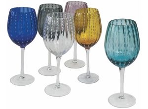 8029121977451 - Weinglas VILLA DESTE Shiraz Trinkgefäße Gr Ø 7 cm x 23 cm 300 ml 6 tlg bunt (blau gelb transparent) Weißweinglas Weingläser und Dekanter Gläser-Set 6-teilig Inhalt 300 ml