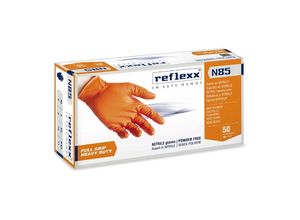 8032891633793 - Reflexx N85 puderfreie Nitrilhandschuhe mit vollem Griff - M - Orange - Orange