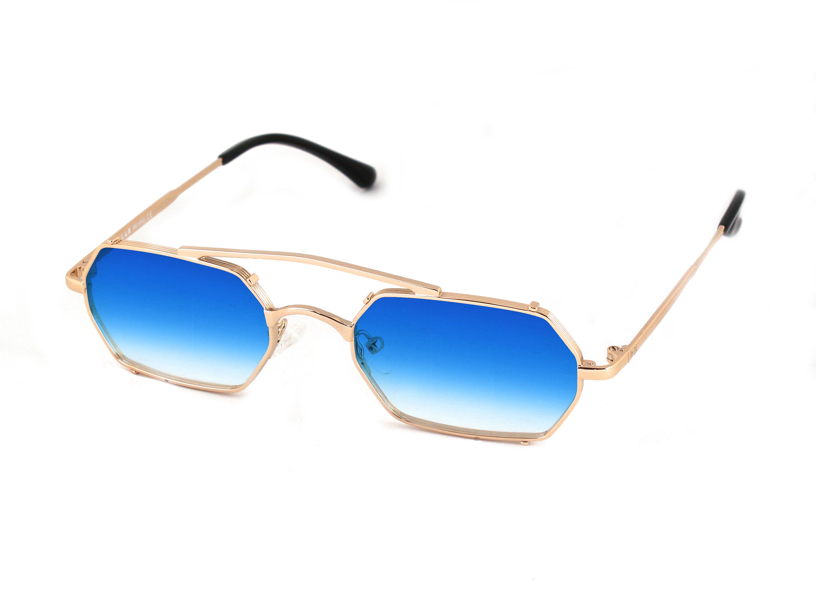 8050506598633 - XLAB Unisex HONSU Gläser SONNENBRILLEN Metall Gold Hellblau Geometrisch  Schattiert