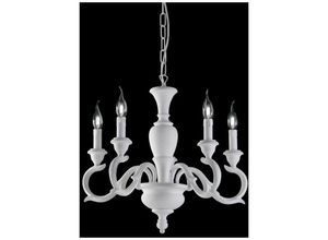 8050713210137 - Weißer Shabby Holzkronleuchter fünf Lichter 50x h50 cm