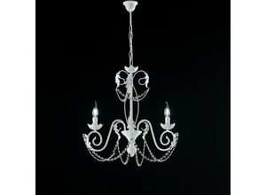 8050713210601 - Bonetti Illumina - Weißer Eisen Kronleuchter Shabby Strass Damast drei Lichter 47x h60 cm